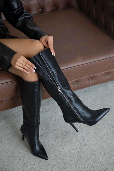 Stilbagshoes Ghete de damă din piele naturală - detaliu cu fermoar lateral Karola, cu toc, negru