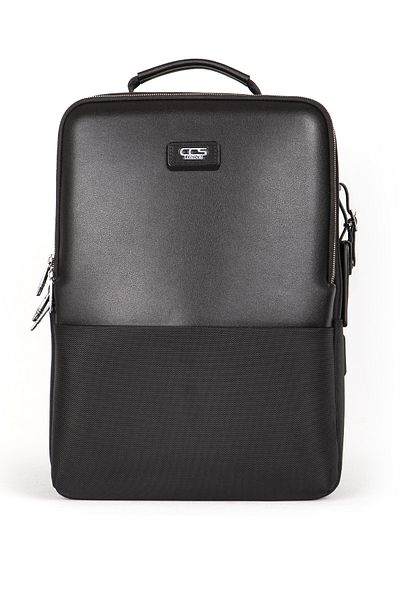 ÇÇS Men's Laptop Travel Backpack - Genuine Leather 51748 Black