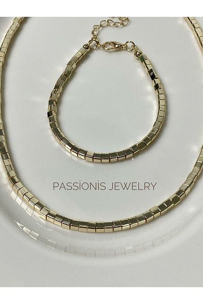 Passionis Jewelry Women's Necklace and Bracelet Set - Square Row