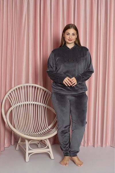 Lady Dark Gray Plus Size Velvet Pajama Set
