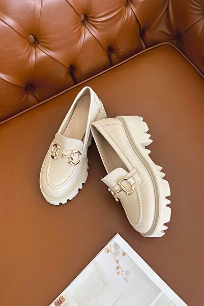 STRASWANS Pantofi mocasin din piele naturală pentru femei Bow, în interior și în exterior, bej