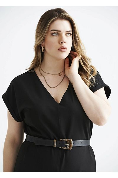 EVEN plus size بذلة مقاس كبير من الجبردين برقبة على شكل حرف V