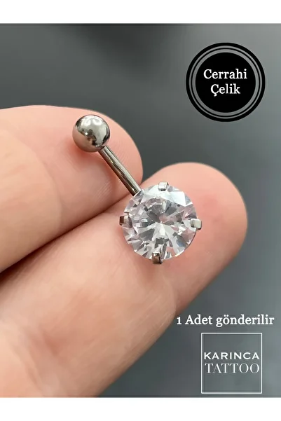 Karınca Piercing Diamond Premium Surgical Steel White Stone Navel Piercing