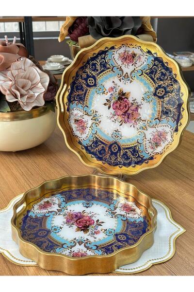 MD MİMOZA DEKOR Afet-I Devran 2-Piece Round Wooden Tray