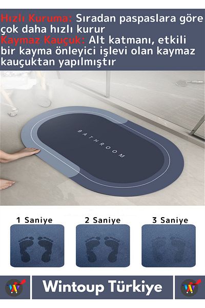 Wintoup Nano Technology Premium Anti-Slip Rubber - Covoraș de baie din piele Nappa cu absorbție super rapidă