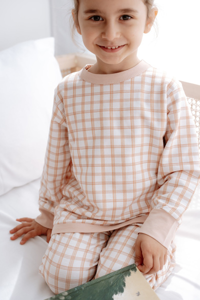 Luna Kids Collection 0.5 Tog - %100 Organik Pamuk Pijama Takımı - Kareli Desenli