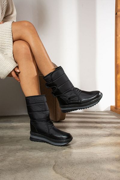 İmerShoes Cizme de zăpadă de zi cu zi unisex negre - căptușite cu blană, talpă anti-alunecare cu velcro, Bottie 802