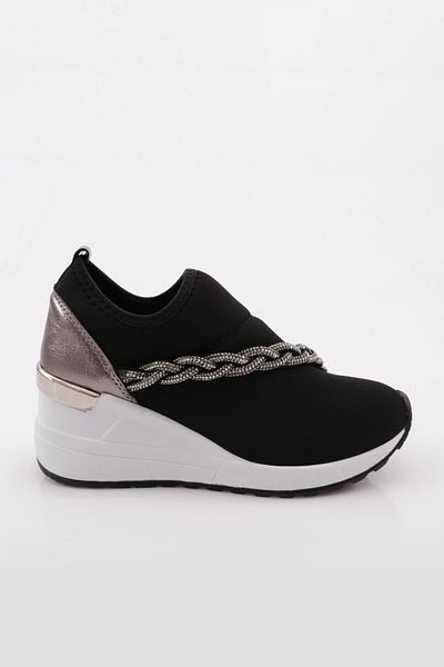 DGN 0112 Damen-Sneakres-Schuhe mit dicker Sohle und silbernen Steindetails