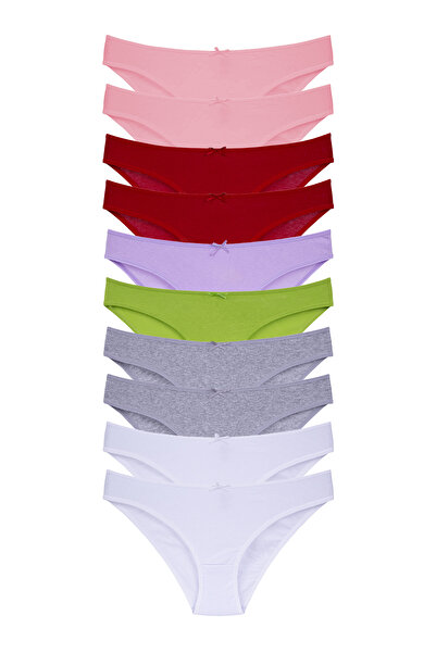 Merry Secret's Kadın Çok Renkli Likralı Esnek Yumuşak Dokulu 10 Lu Slip Külot