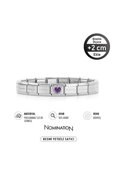 NOMİNATİON Italy Composable 925 Ayar Gümüş zirkon taşlı mor kalp ve Çelik Bileklik Silver