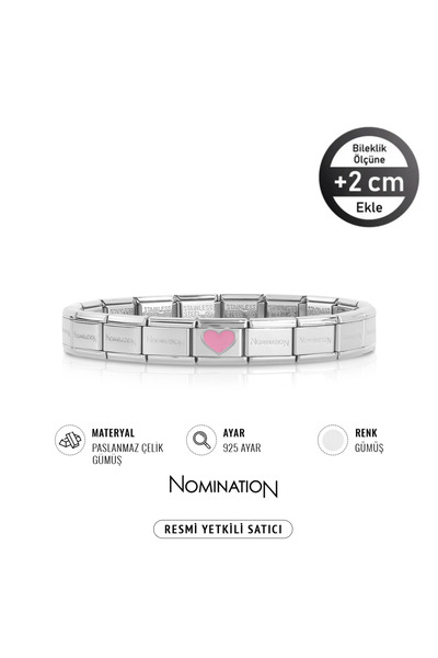 NOMİNATİON Italy Composable 925 Ayar Gümüş Pembe Kalp ve Çelik Bileklik Silver