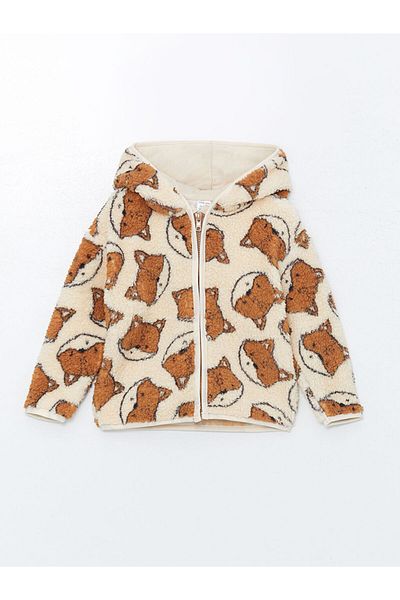 LC Waikiki Lcw Baby Beige Printed Hooded Printed Baby Boy Cardigan