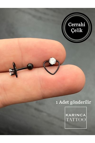 Karınca Piercing Jewelled Black Ear Cartilage Tragus Lip Helix Conch Heart Piercing Earrings