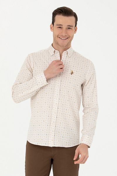 U.S. Polo Assn. Ανδρικό πέτρινο μακρυμάνικο πουκάμισο 50272445 -VR049