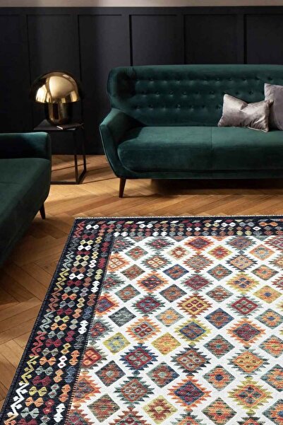 KilimistA VALENCIA 1505 Renkli Kaymaz Taban Yıkanabilir Modern Halı Kilim