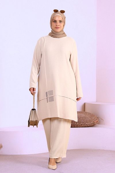 Ferace Women's Hijab Suit Large Size Hijab Suit Stone