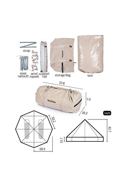 Naturehike BRIGHTEN 6.4 Piramit 4 Kişilik KANVAS Pamuk Glamping Çadırı