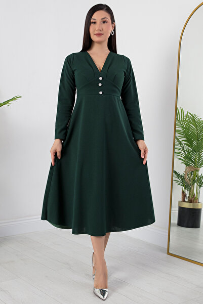 PULLIMM V-подібний комір, застібка спереду, сукня-кльош 2024-2159