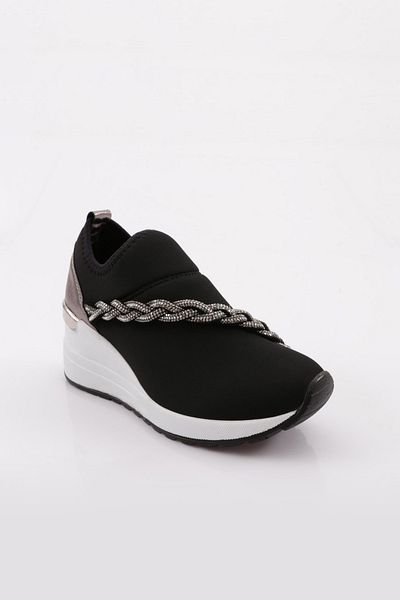 DGN 0112 Damen-Sneakres-Schuhe mit dicker Sohle und silbernen Steindetails