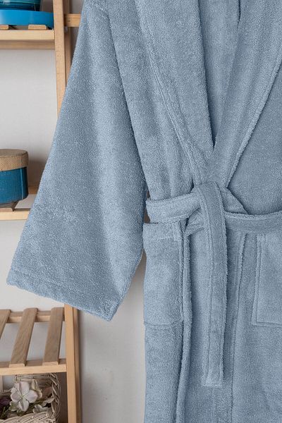 HOME 1961 Μπουρνούζι Unisex Μπλε από 100% βαμβάκι - Μπουρνούζι με γιακά με υψηλή απορρόφηση νερού & μαλακό σάλι -