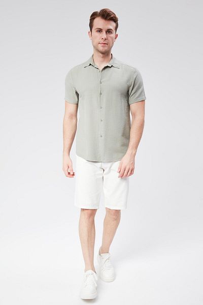 BRACCAS Men's Slim Fit Shorts - Half Elastic, Linen Cotton Blend, Ecru