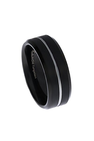 celikchi Erkek Siyah Renk Gümüş Çizgi Detay Tungsten Yüzük