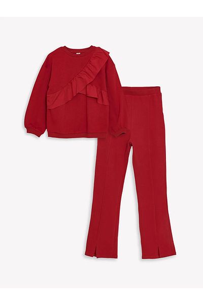 LC Waikiki Lcw Kids Red Crew Neck Girl's Sweatshirt and Leggings