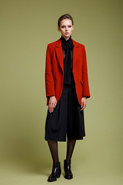 Saade Red Double Button Closure Pocket Detailed Blazer Woven Jacket