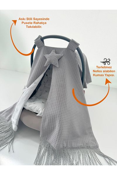 Jaju Baby Fringed Gray Stroller Cover and Stroller Cushion Luxury Set