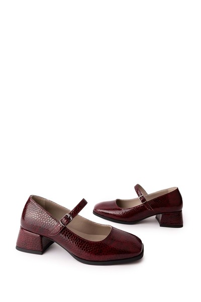 Gondol Hakiki Deri Kısa Topuklu Tek Bantlı Şık Topuklu vdt.141 Bordo Petek