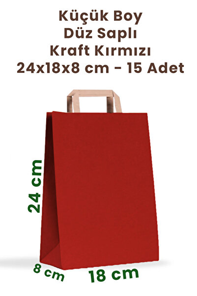 Balkan Kırmızı Kraft Düz Saplı Kağıt Alışveriş Çanta 15 Adet - 18x8x24cm (KARTON) (ALIŞVERİŞ, HEDİYELİK)