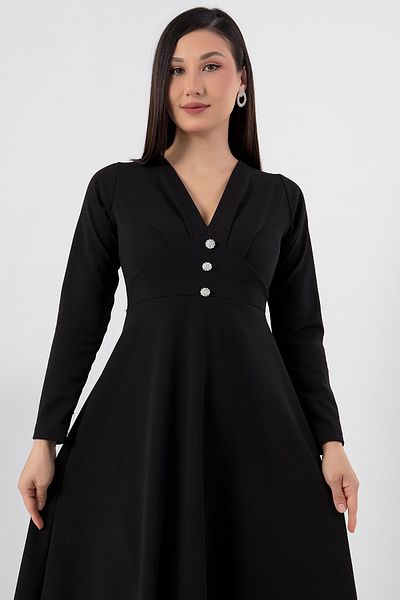 PULLIMM Rochie evazată cu nasturi în față cu decolteu în V 2024-2159