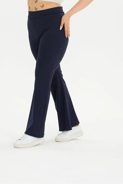 BANEGA High Waist Recovery Navy Blue Leggings - Plus Size, Ribbed Spanish Leg, Fleece