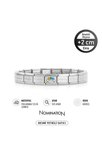 NOMİNATİON Italy Composable 925 Ayar Gümüş zirkon taşlı 5 renk gökkuşağı ve Çelik Bileklik Silver