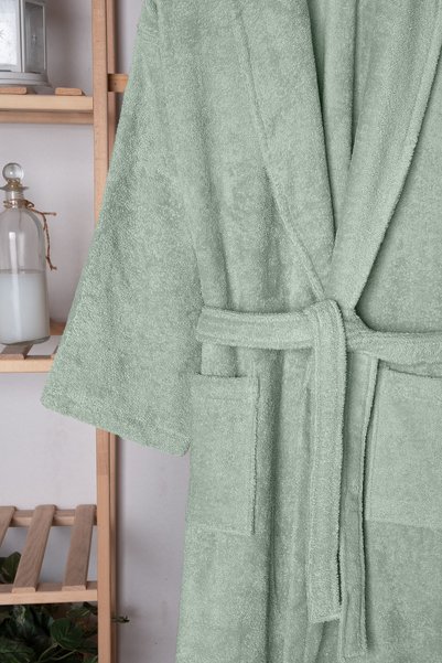 HOME 1961 100% Cotton Unisex Green Bathrobe - High Water Absorbent & Soft Shawl Collar Bathrobe -
