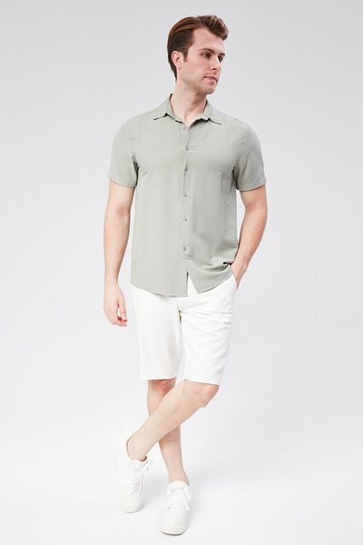 BRACCAS Men's Slim Fit Shorts - Half Elastic, Linen Cotton Blend, Ecru