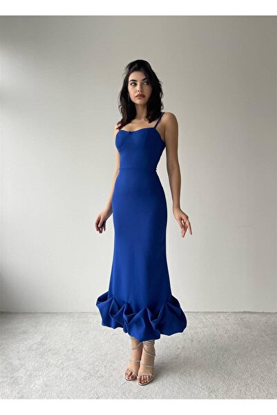 conconmoda Dominic Eteği Büzgülü Askılı Elbise - Mavi