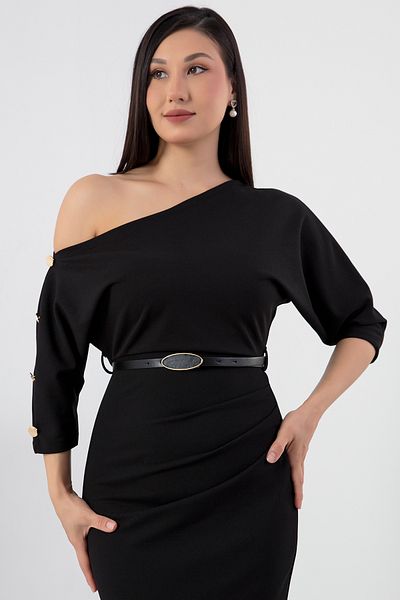 PULLIMM Φόρεμα Boat Neck με κουμπιά ώμου NY4427