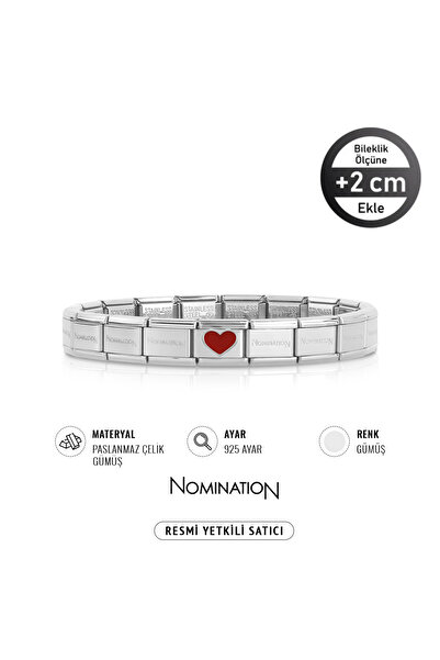 NOMİNATİON Italy Composable 925 Ayar Gümüş Kırmızı Kalp ve Çelik Bileklik Silver