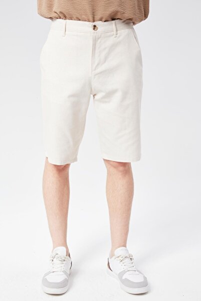 BRACCAS Beige Men's Slim Fit Shorts - Linen Cotton Blend, Half Elastic Waist