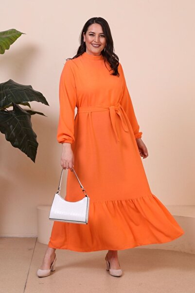 Ferace Orange Pleated Hijab Dress - Women's Large Size