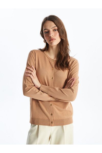 LC Waikiki Women's Knitwear Cardigan - Crew Neck, Solid Long Sleeve