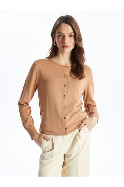 LC Waikiki Women's Knitwear Cardigan - Crew Neck, Solid Long Sleeve