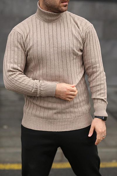 Black Sokak Men's Turtleneck Turtleneck Beige Winter Knitwear Sweater