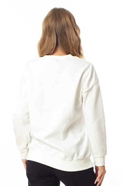 Ded COLLECTION Дамски ежедневен бял суитшърт с червени сърца и кръгло деколте