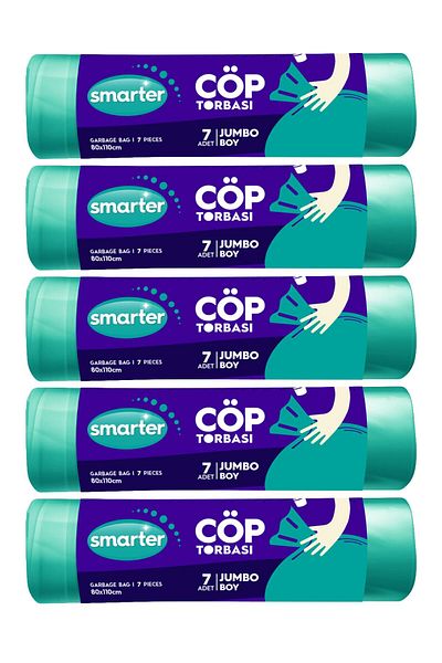 SMARTER كيس قمامة كبير الحجم 5 قطع مقاس 80 × 110 سم