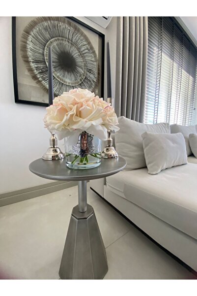 Gold Design GÜMÜŞ ESKİTME tekli yan sehpa zigon 55 cm