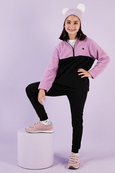 Lela Μαλακή υφή με μισό φερμουάρ Color Block Stand γιακά Fleece Unisex Παιδικό Fleece 5905004