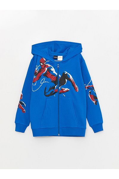 LC Waikiki Chlapecká mikina na zip s dlouhým rukávem a kapucí Lcw Spiderman