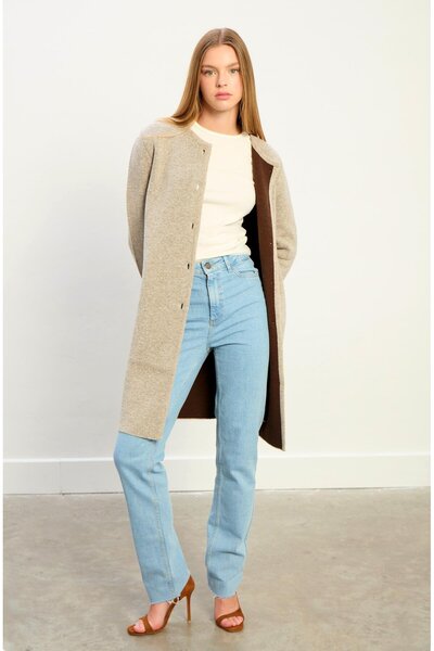 Sweater Sophia Uzun Triko Ceket-Bej